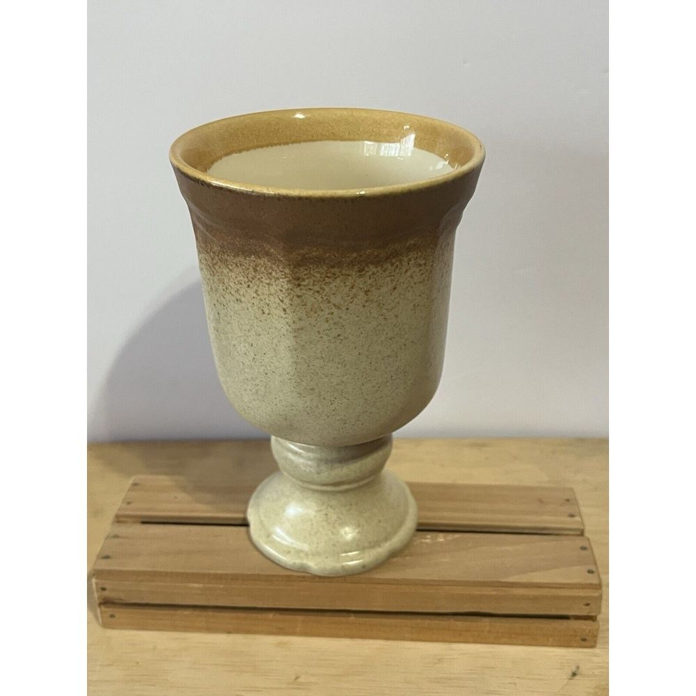 Mikasa E8000 Ceramic Goblet Vintage Japan Brown Tan Speckled Footed Chalice Mug